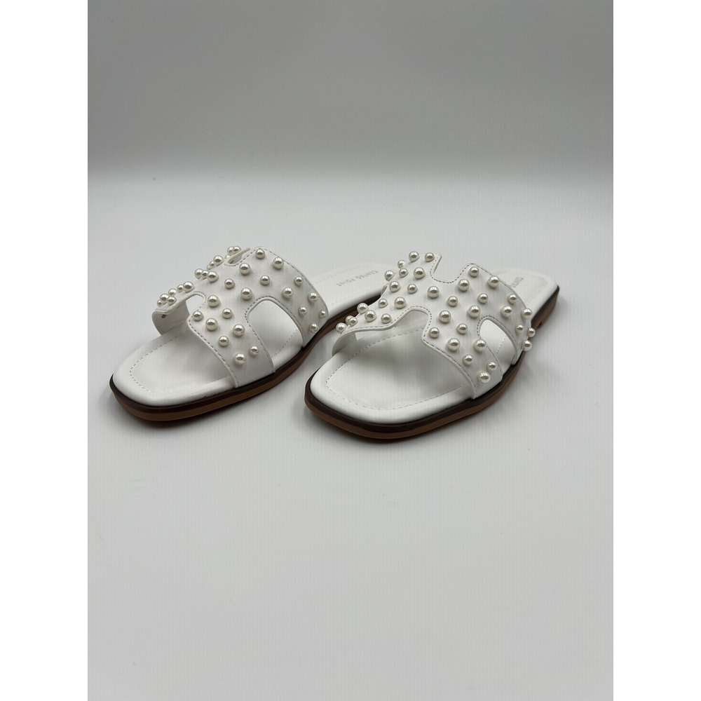 Centro Point Womens Pearl Flat Sandals White H-Strap Slide Size 9 C16117-PRL